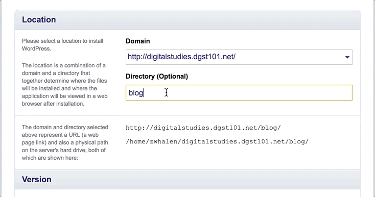 Animated GIF of deleting the optional and unnecessary "blog" subdirectory.